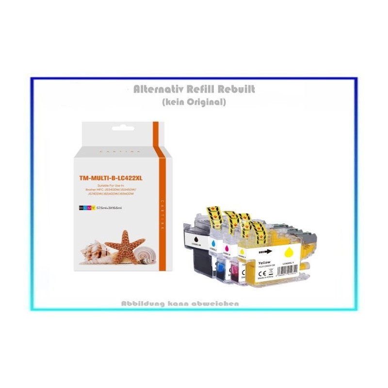 Multipack LC422XL, Alternativ Tintenpatrone für Brother, LC422XLVAL, Inhalt BK 69ml, C,M,Y a.19ml.
